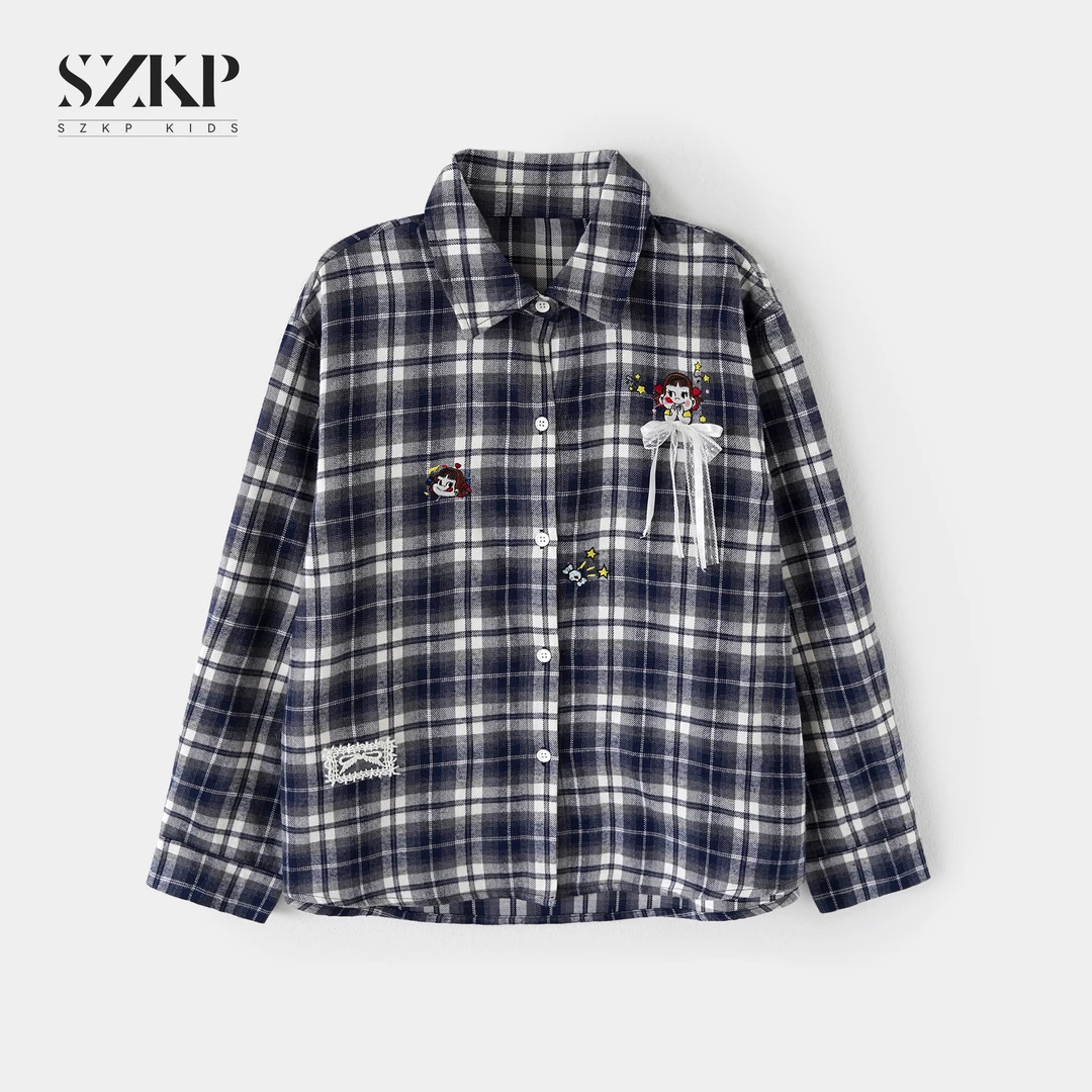 SZKP秋季新款女童装洋气上衣中大童休闲儿童格子衬衫BGYQ552855