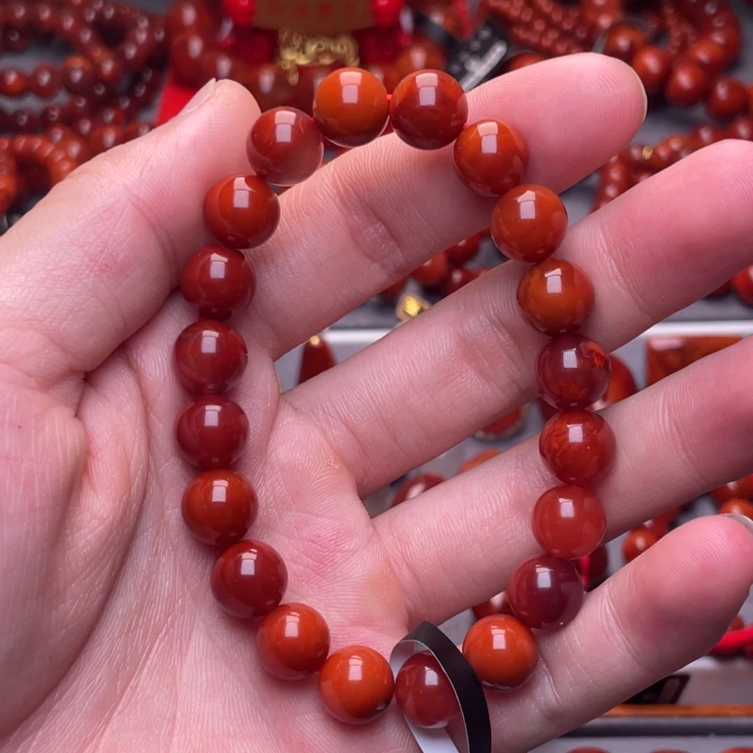 南红玛瑙未镶嵌其他9.8mm瓦西玫红双色原矿手串