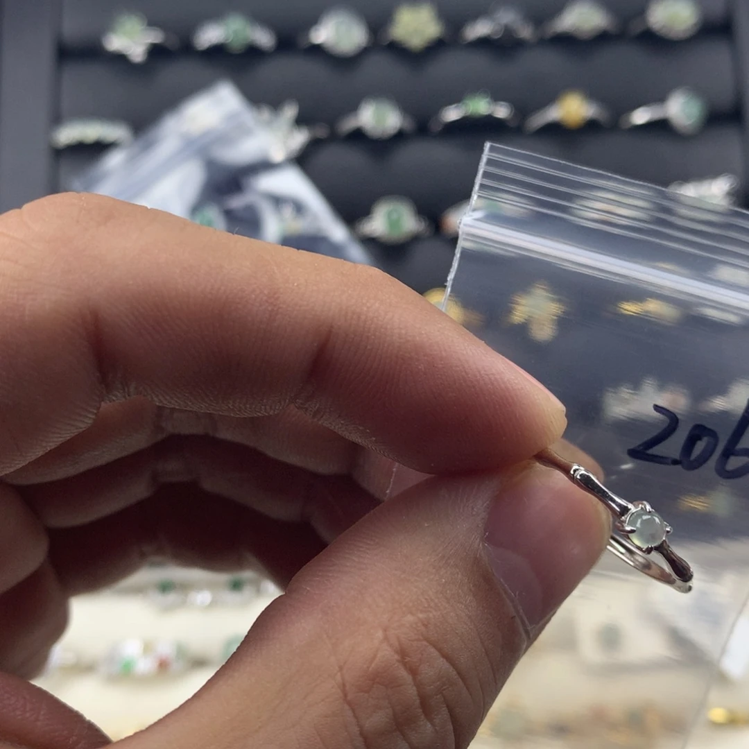 翡翠银S925镀金镶嵌戒指206