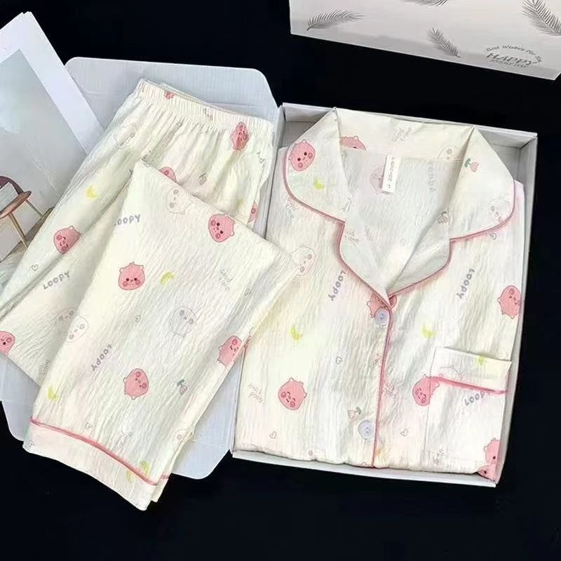 新款B1031杏拼粉卡通双长家居套装