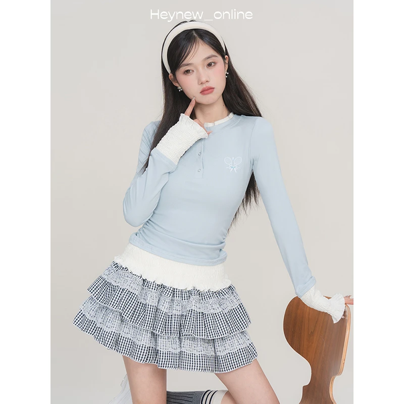 【新款上新】长袖显瘦网球少女拼色上衣-5C723