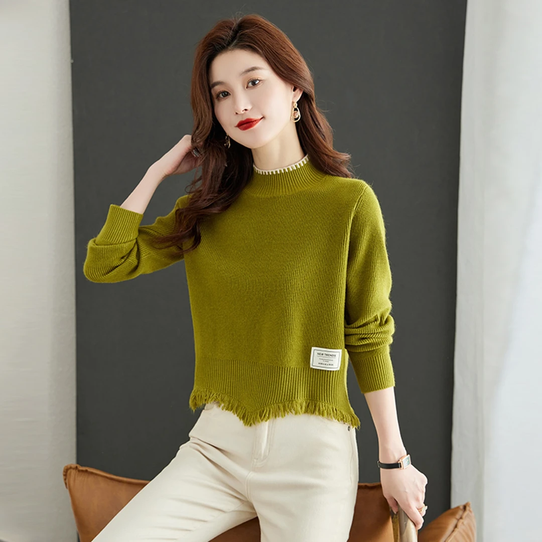 小个子短款高腰毛衣女2025秋冬新款小款流苏上衣半高领针织打底衫