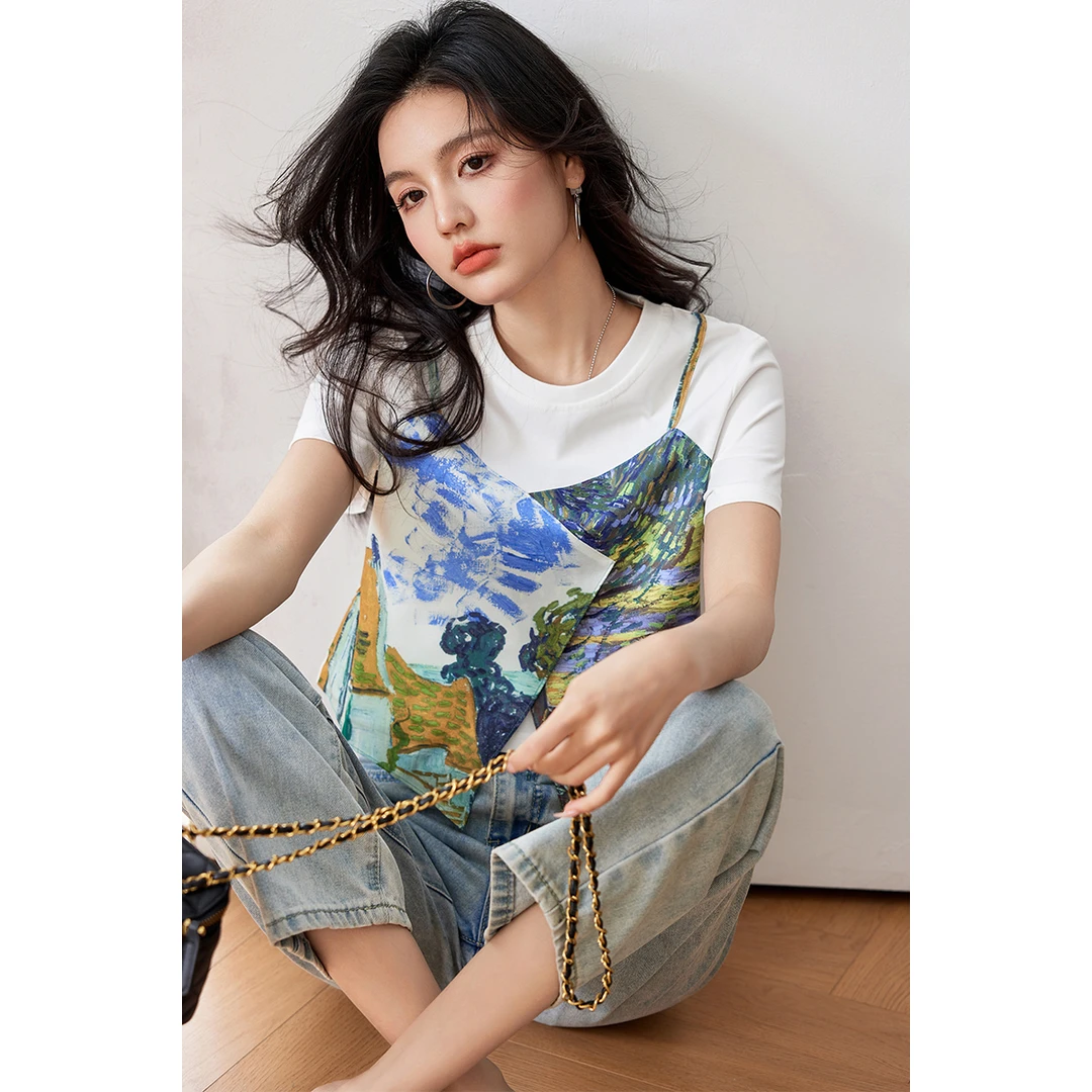◆洋气◆设计感假两件短袖T恤女夏小众不规则小个子上衣ins