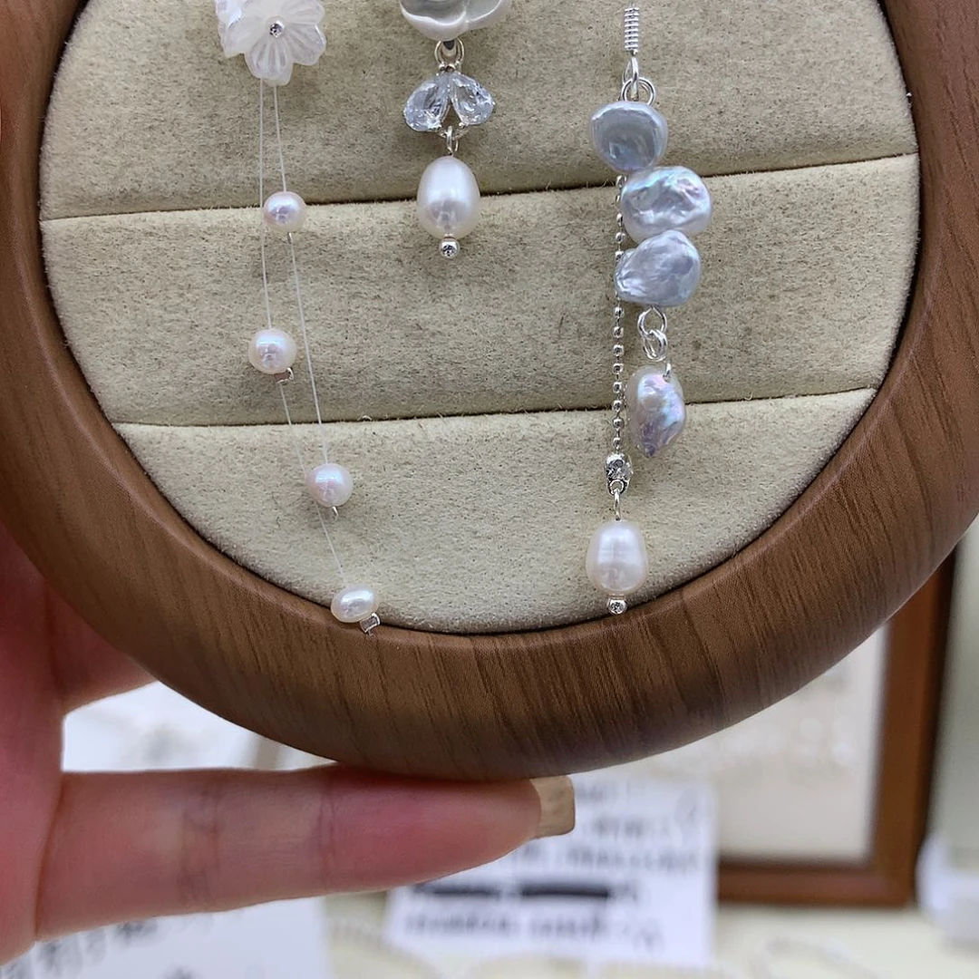 耳饰银S925镶嵌淡水珍珠