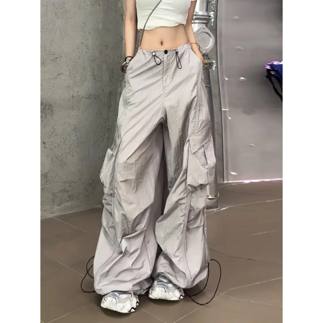 束脚两穿美式休闲工装裤女夏季宽松显瘦嘻哈阔腿裤街舞运动裤子