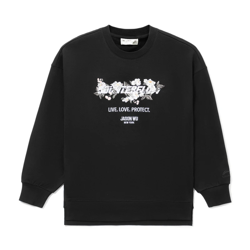 李宁卫衣冬女运动时尚系列舒适保暖宽松圆领套头无帽卫衣AWDRH12-