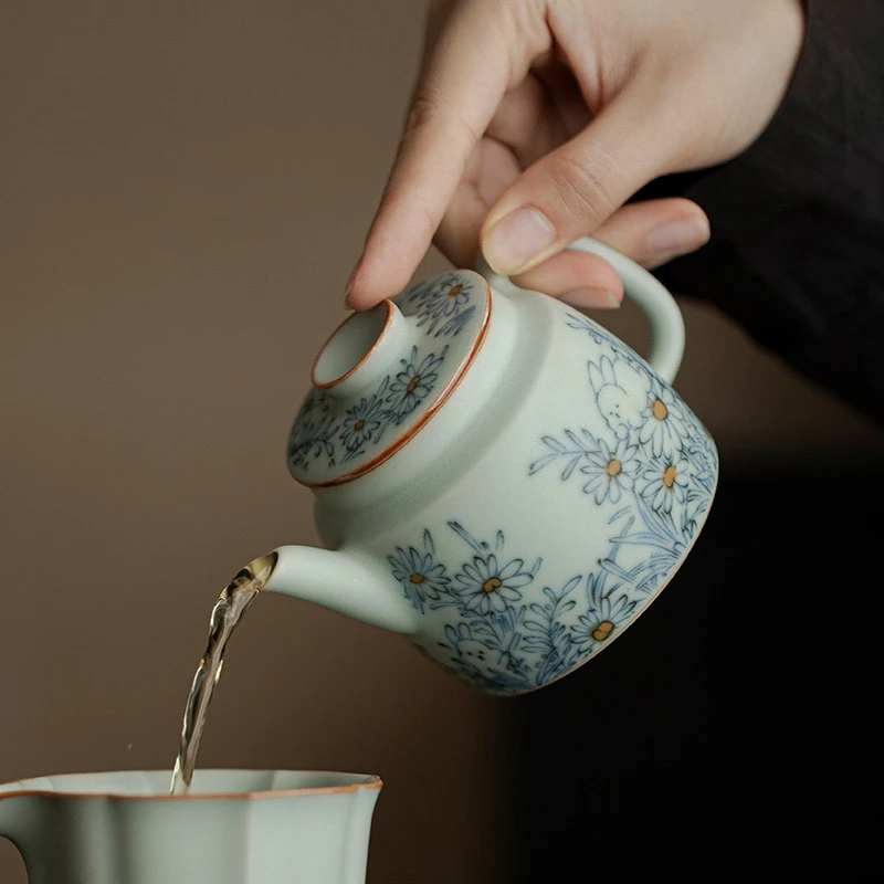 亚青茶壶球孔过滤手抓壶单壶陶瓷泡茶壶家用陶瓷功夫茶具家用茶壶