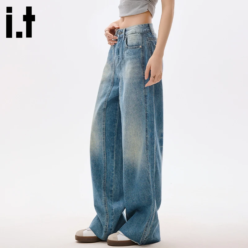 i.t:CHOCOOLATE潮牌阔腿牛仔裤女2025新款秋冬宽松高腰水洗拖地裤