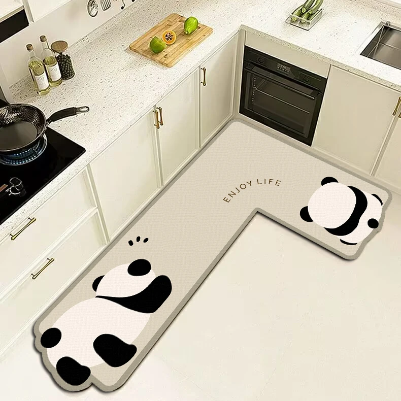 【吸水可擦厨房地垫】卡通大熊猫家用防滑L型地毯免洗耐脏脚垫