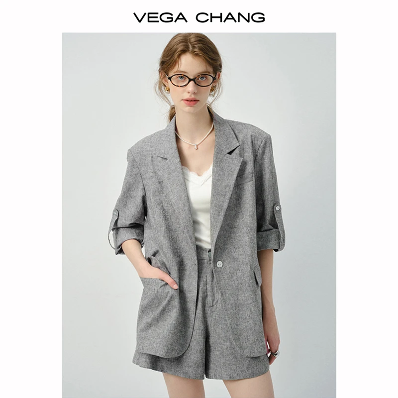 VEGA CHANG时尚套装女2025年新款夏季休闲西装短裤两件套0116LW
