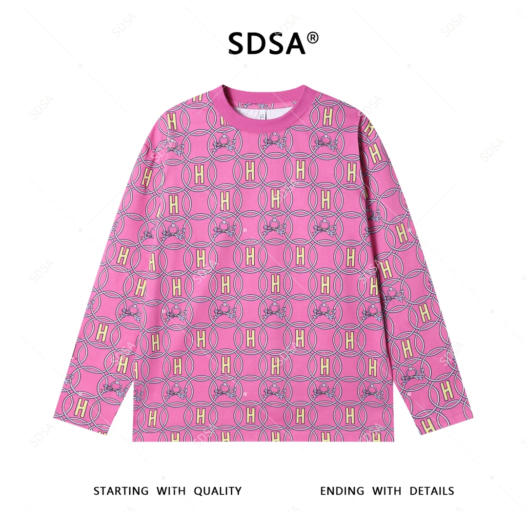 SDSA男士2025新款轻奢痞帅男装撞色满印字母设计圆领长袖T恤百搭