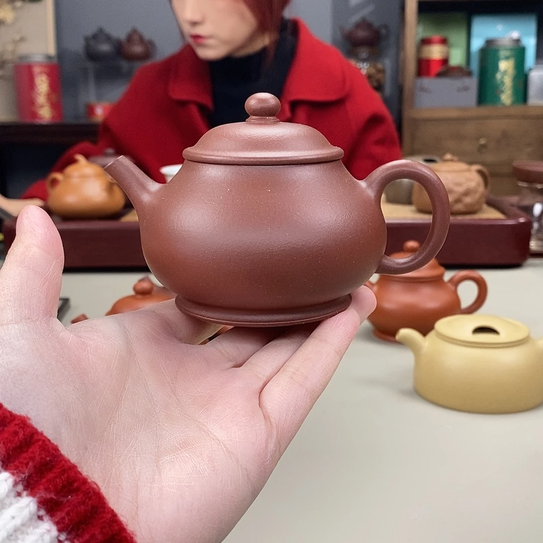 紫砂茶壶羊角山紫泥半手莲池古式160cc