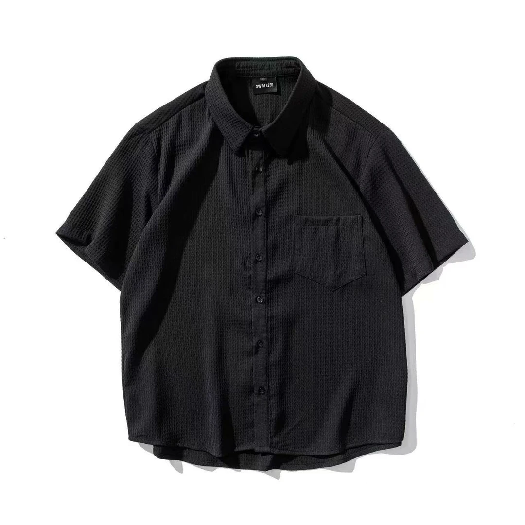 定制格纹高级感纯色衬衫抗皱速干春季百搭宽松翻领休闲外套-15