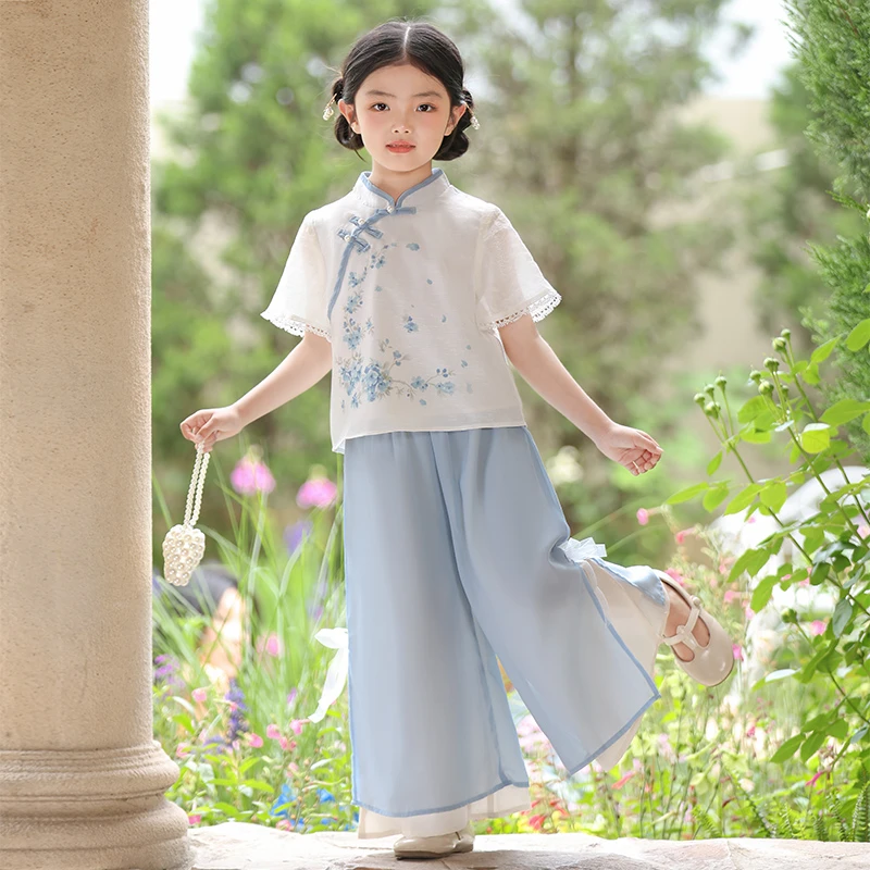 A2787汉服女童夏季新款旗袍儿童古风唐装女孩新中式国风套装日常