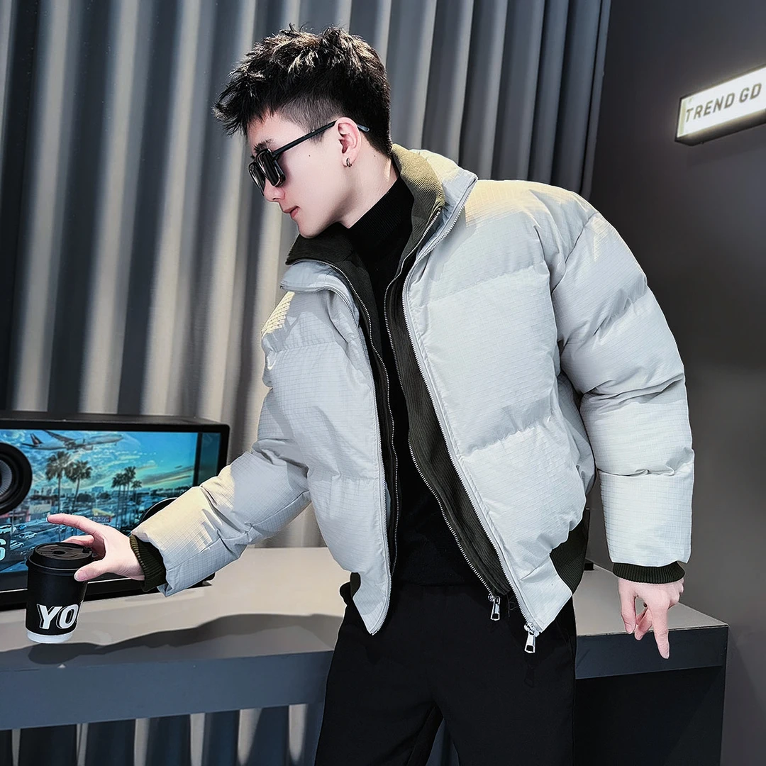 冬季新款短款棉服男潮流立领撞色棉袄子假两件高级感加厚棉衣外套