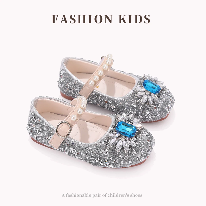 女童艾莎水晶公主鞋2025春秋新款软底洋气水钻单鞋配礼服演出皮鞋