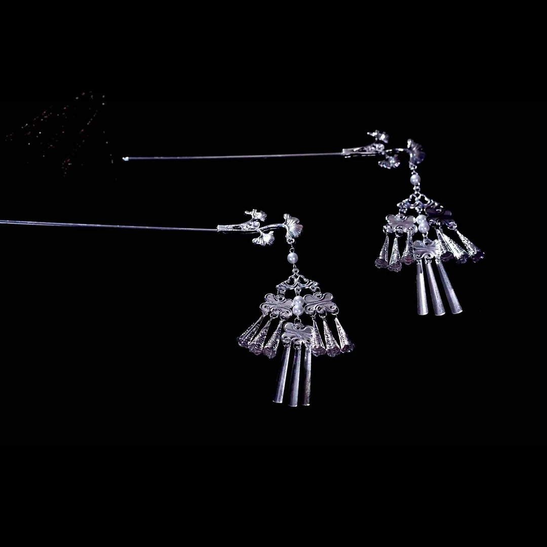 J040苗疆风银杏一步一响古风二次元发簪【一对】