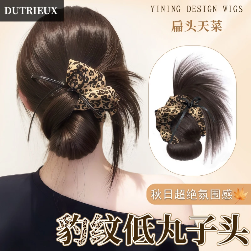豹纹丸子头假发抓夹鸡毛花苞头氛围感盘发神器自然蓬松低扎假发包