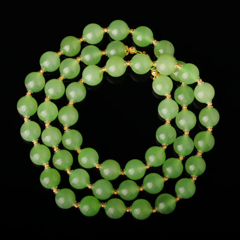 【泓贝珠宝-N607】18k金配和田玉苹果绿色项链(微矿皮)NGTC国检证书