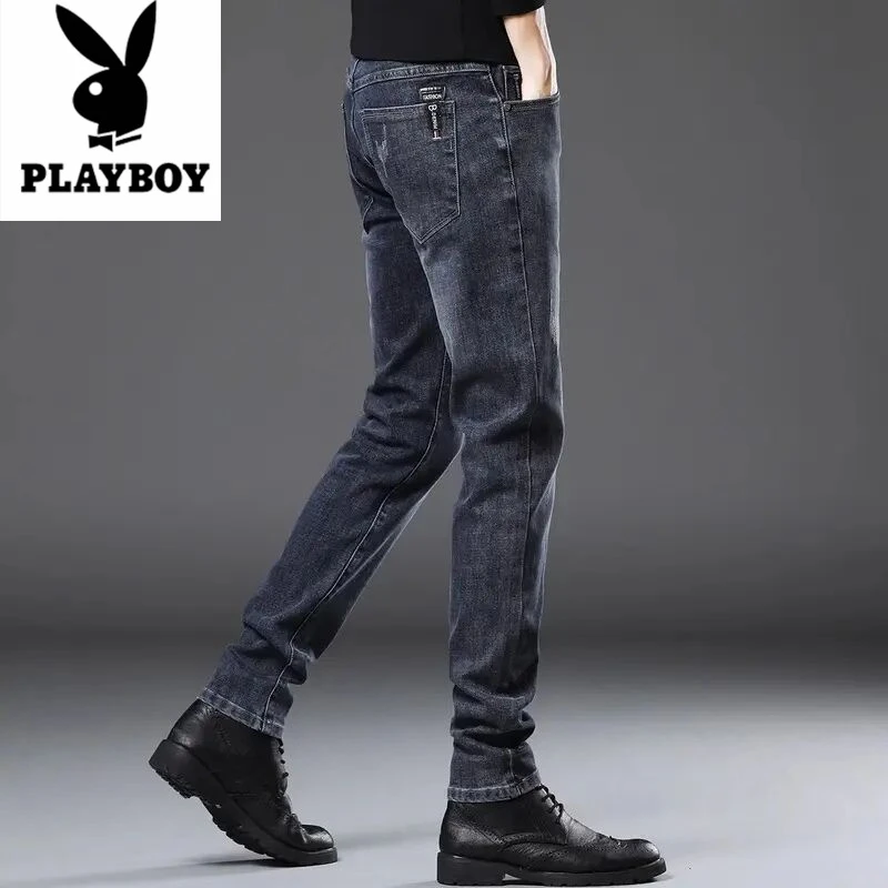 花花公子男士牛仔裤夏2025新款春秋潮牌修身小脚裤弹力休闲长裤子