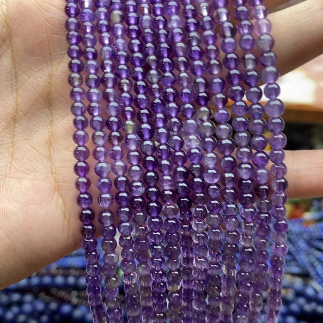 玛瑙/玉髓未镶嵌珠宝半成品一条天然3.7+紫水晶圆珠