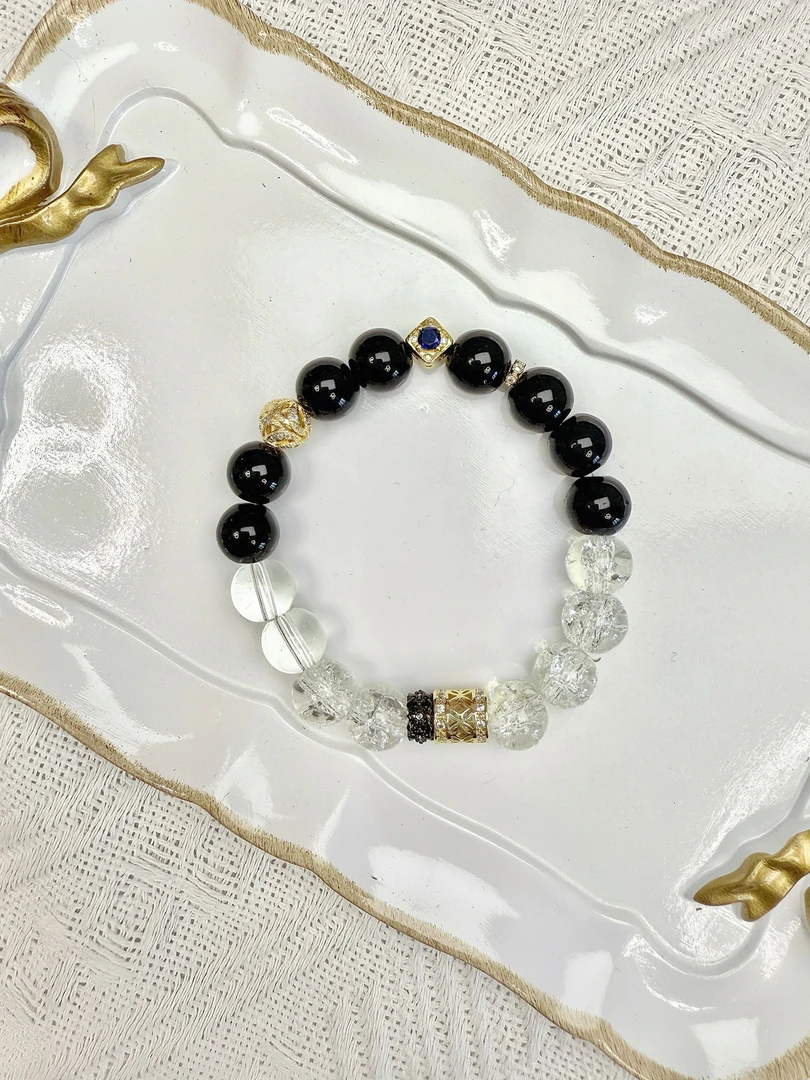 合金琉璃手链 轻奢风格的手串手工气质蓝色黑色