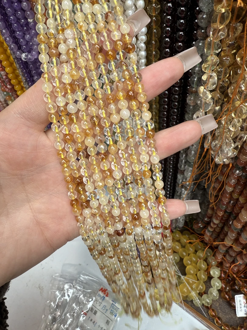 【新粉福利】天然黄胶花水晶4mm   珠宝半成品散珠diy批发