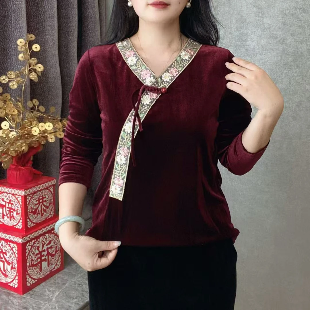 妈妈装常规款几何刺绣中老年女装中式时尚民族风长袖中国风上衣