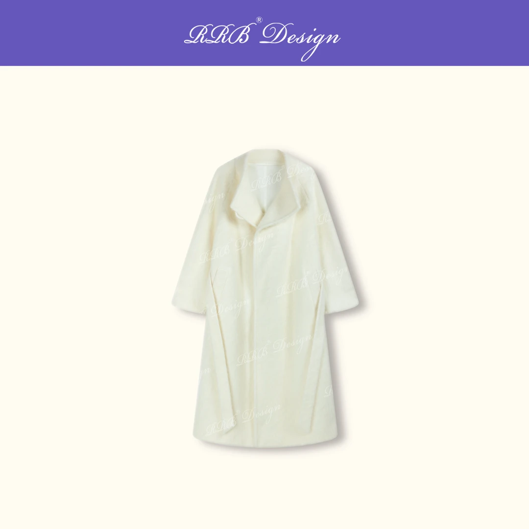 RRB Design 绵羊毛羊绒拉绒保暖气质宽松显瘦百搭长款毛呢外套