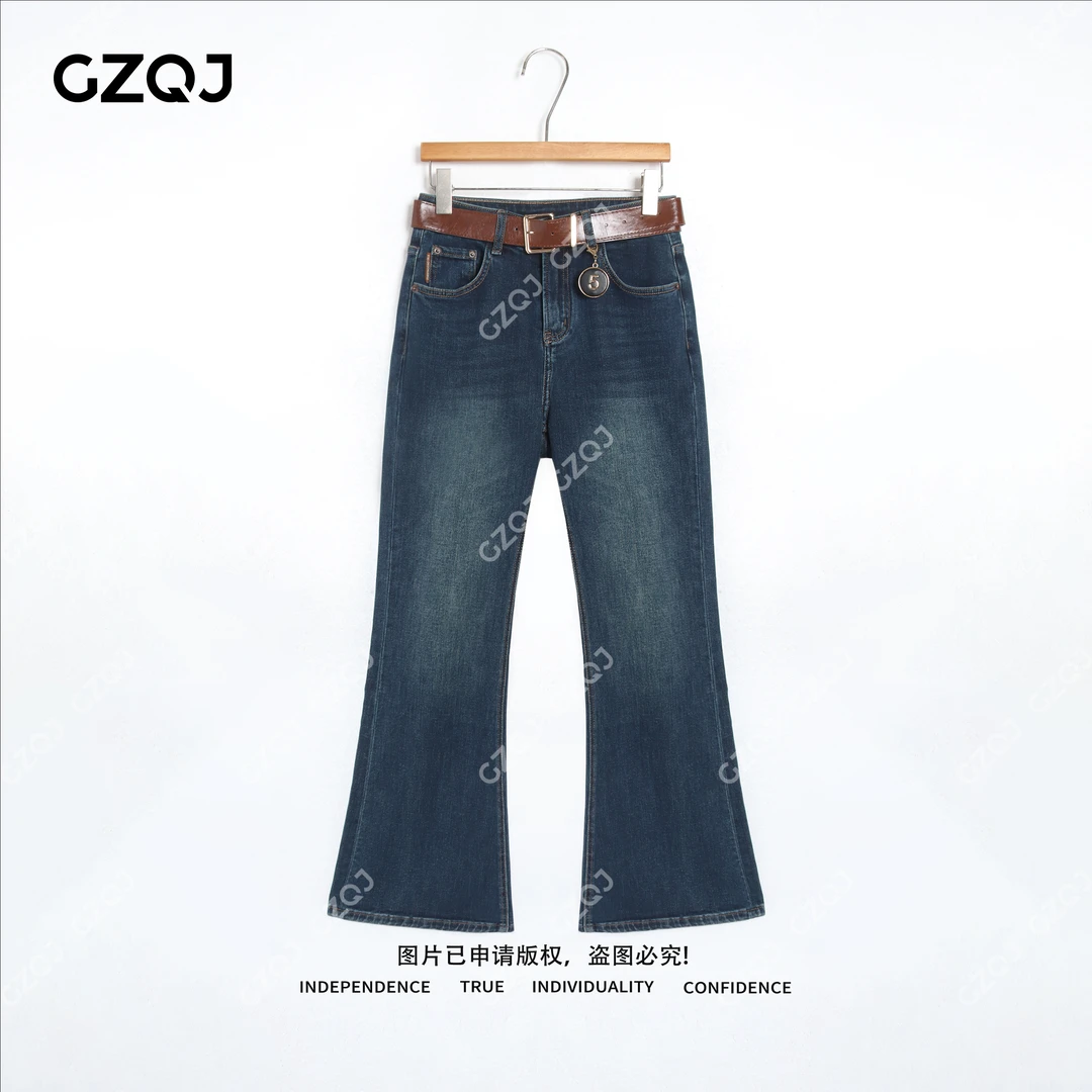 老琴私服【筷子腿】琥珀流光风设计师腰带微喇叭牛仔裤女秋款 21103