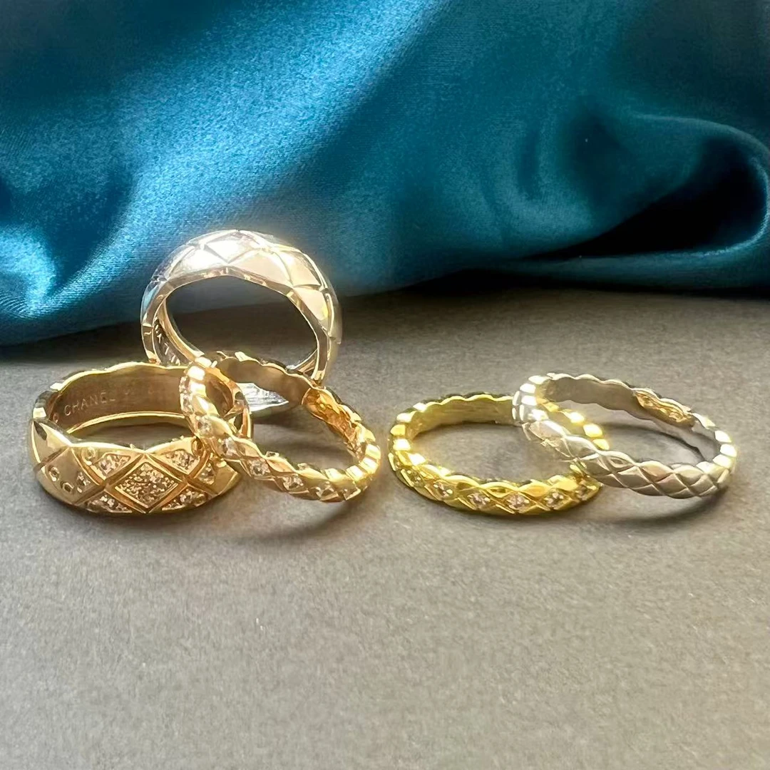 925银戒指 coco菱格戒指.手工镶钻.窄版.宽版.ins时尚简约设计款