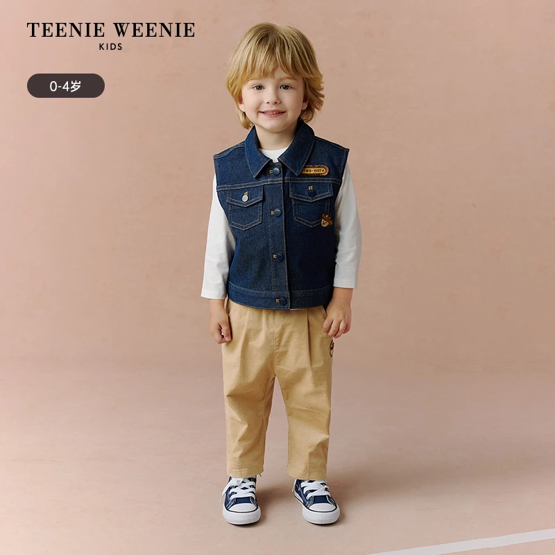 TeenieWeenieBaby小熊童装25年秋季锁色牛仔马甲外套T0VJ253808A
