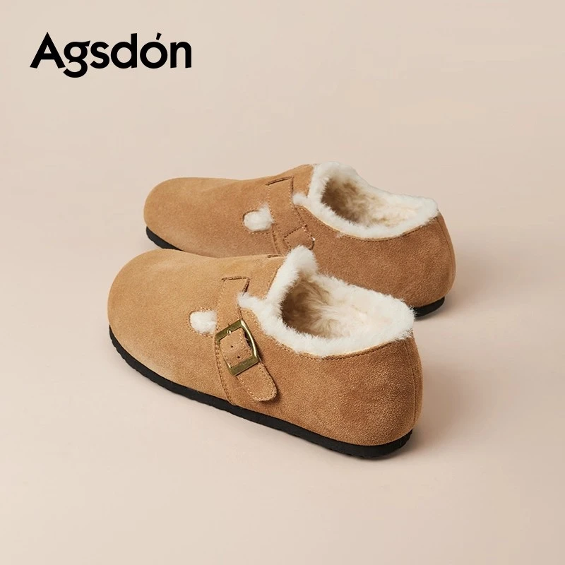 /奥古狮登加绒勃肯鞋女款2025新款秋冬季棕色保暖毛毛棉鞋一脚蹬Q