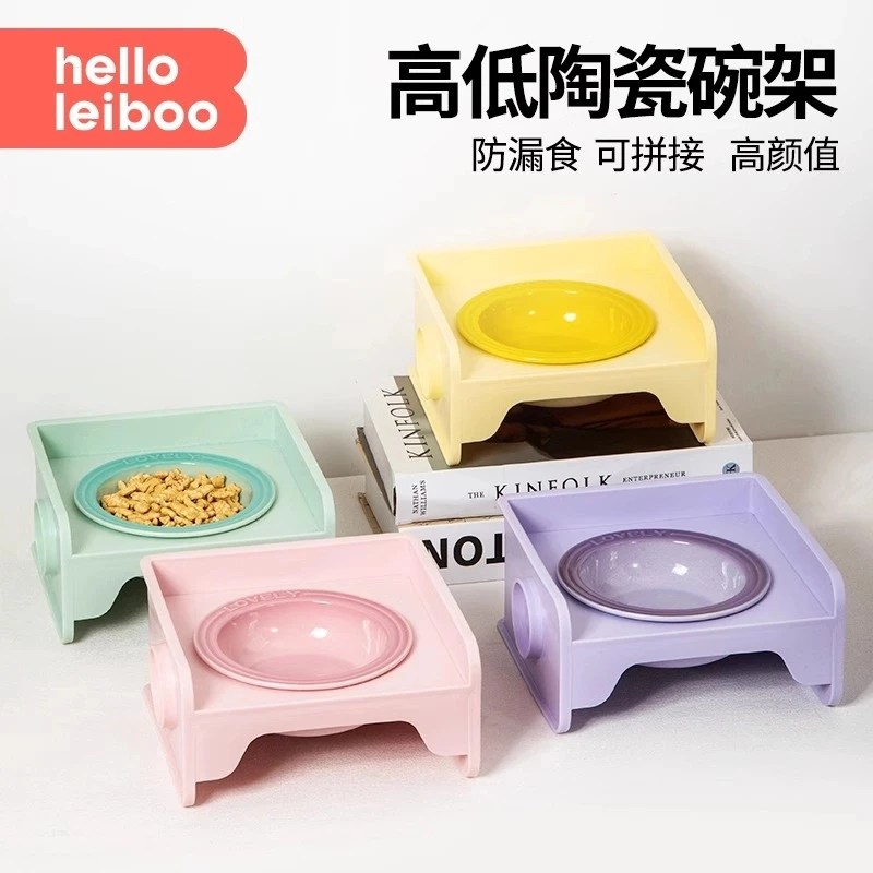 猫碗双碗陶瓷方块碗猫用饮水碗不易翻猫咪防漏食幼猫粮碗宠物食盆