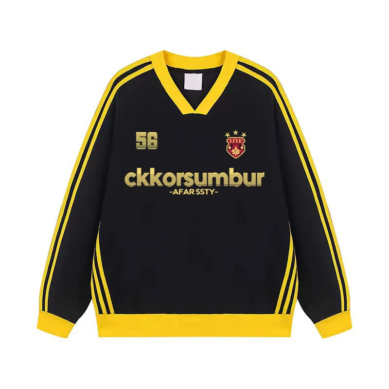 SUMBUR美式复古印花慵懒风V领上衣秋冬新款时尚设计感薄款卫衣女