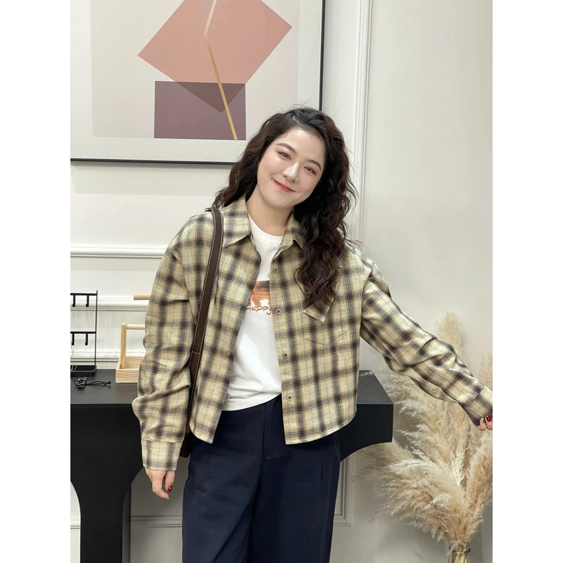 wenwen小个子秋季衬衣外套格子气质休闲2020