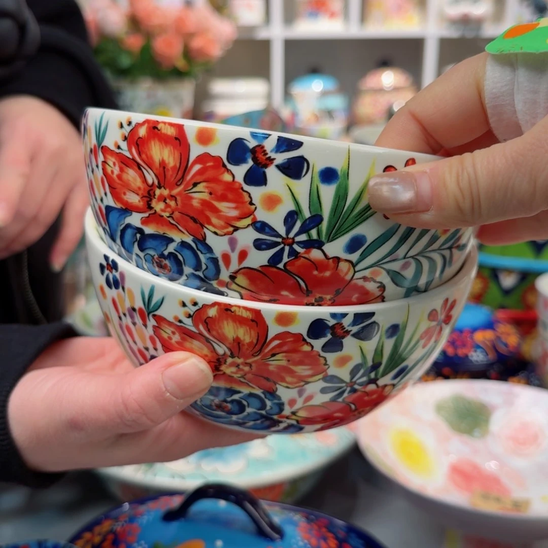 瓷片6英寸繁花饭碗2只