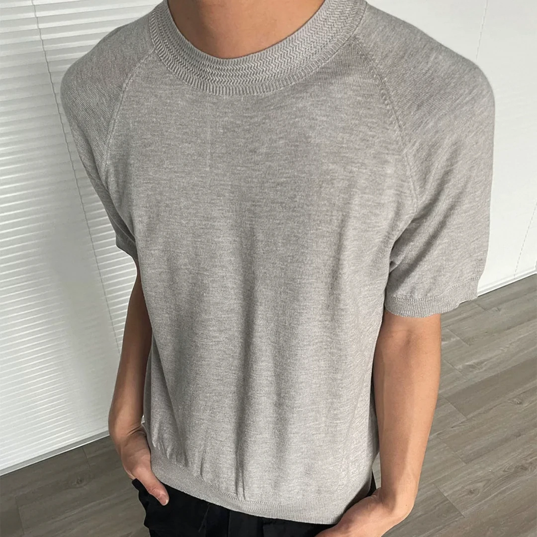 E22#顶爆浮力！螺纹收缩领口下摆修身短袖男装