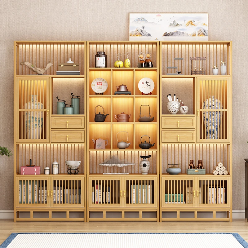 新中式博古架茶柜置物架茶室茶叶架落地台式博古架摆件展示柜