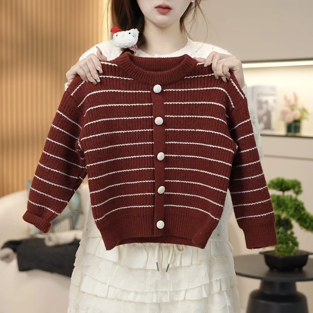 女童针织套头毛衣2025秋冬慵懒风韩版宽松上衣假两件百搭亲子装