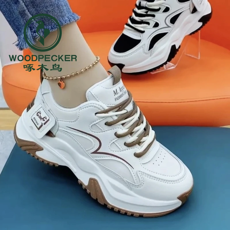 啄木鸟女鞋爆款老爹鞋春秋2025新款女士休闲运动鞋学生百搭小白鞋