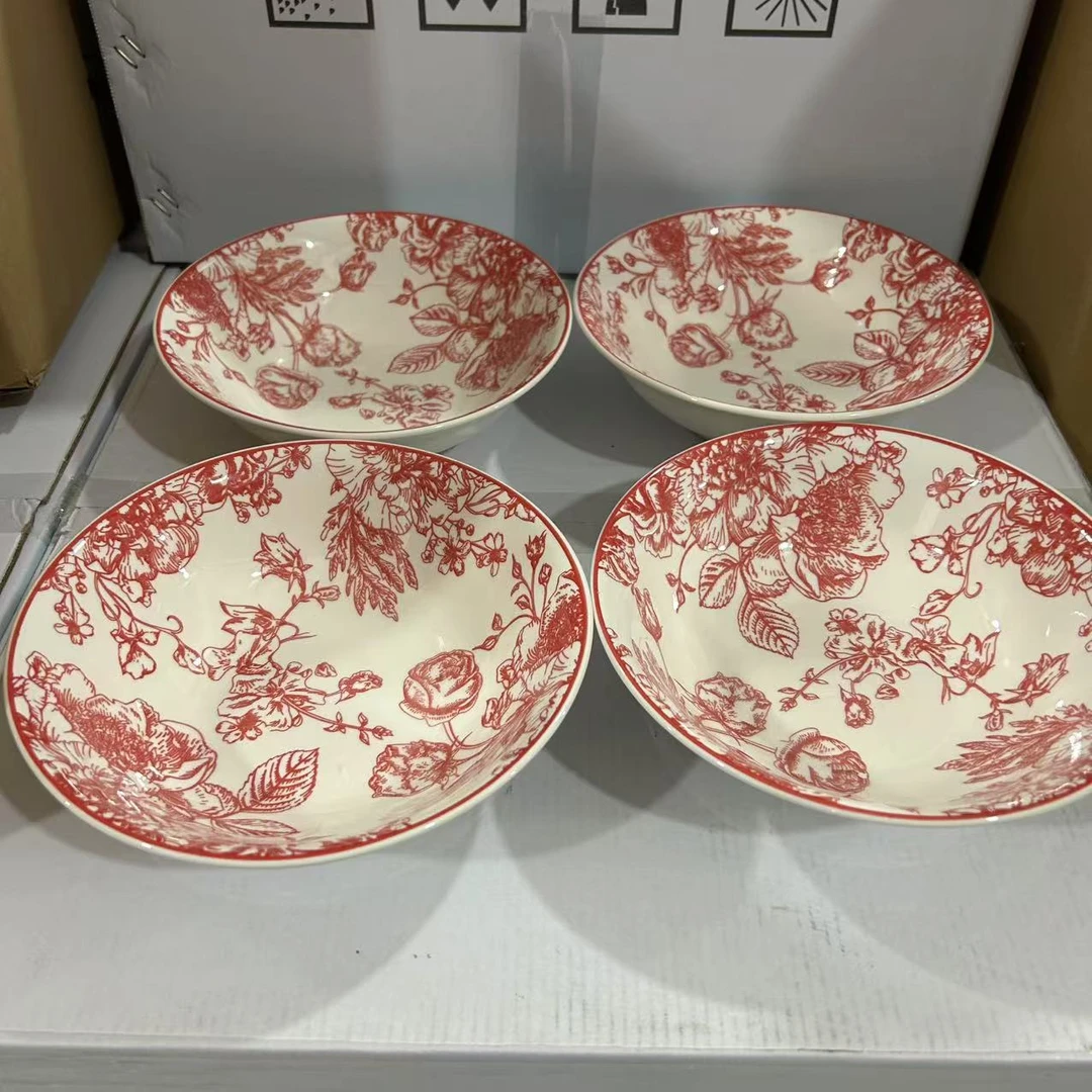 四个红色家用汤碗