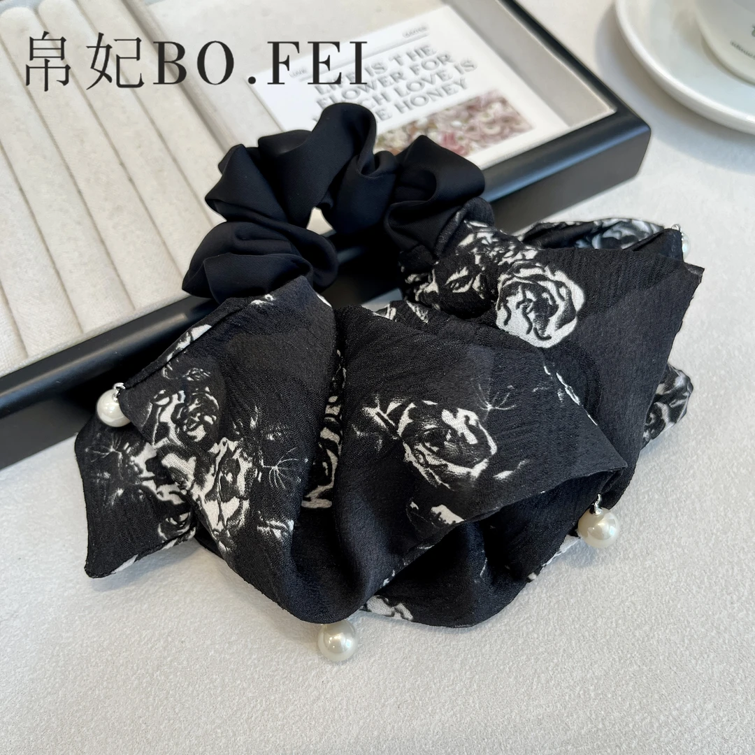 帛妃韩版气质印花大肠发圈飘带时尚百搭头绳发绳头花