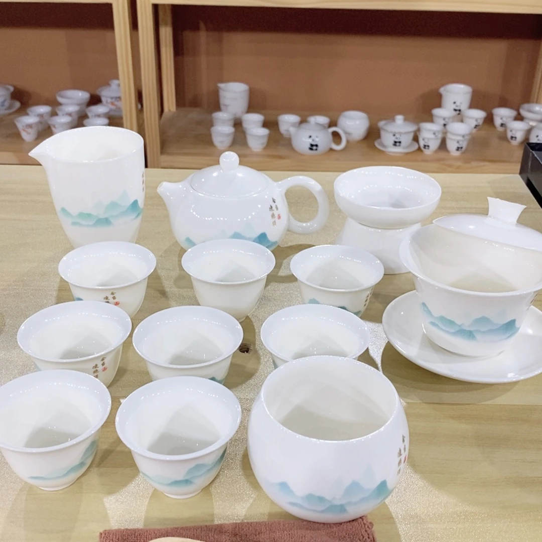 高端羊脂玉瓷茶具套装