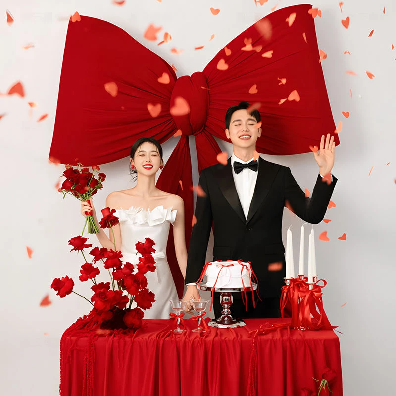 巨型超大红丝绒蝴蝶结装饰结婚礼婚房布置商场橱窗节日拍照背景墙
