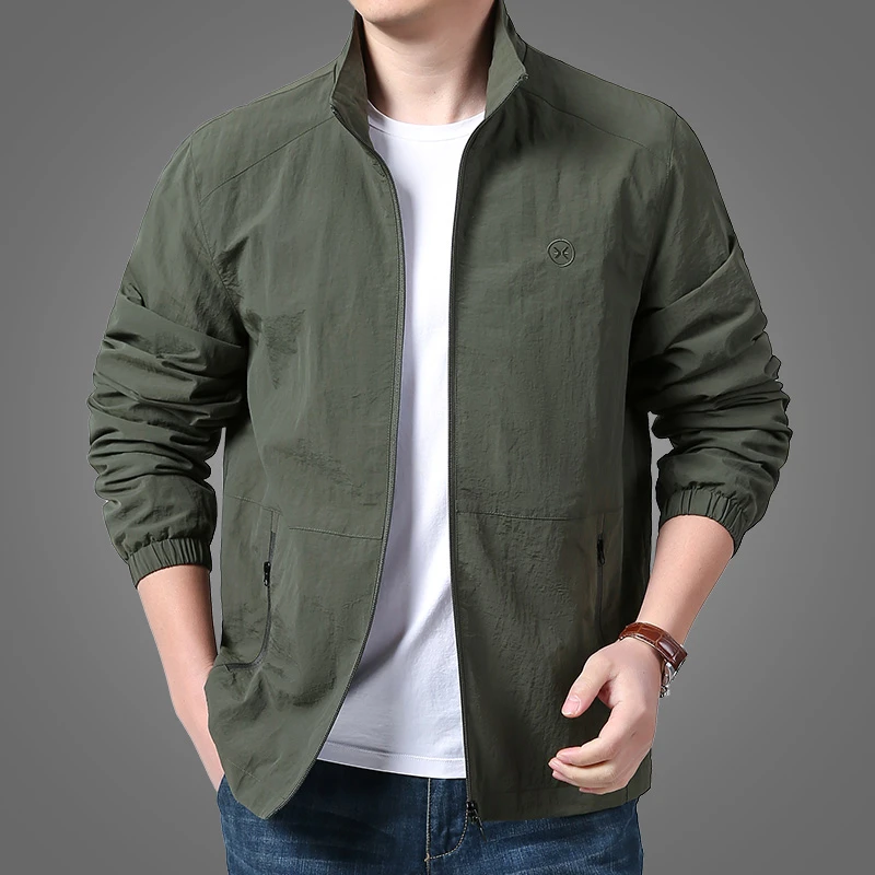 辰先生2025春秋新款褶皱外套时尚户外运动男装立领宽松夹克休闲男