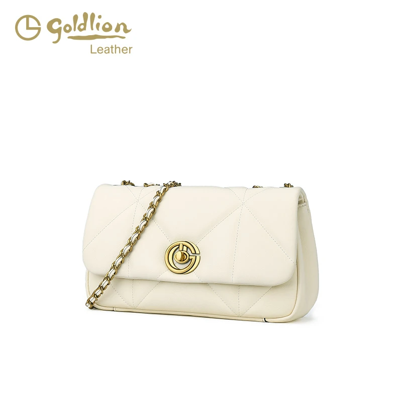 【一秒入夏】金利来牛皮小香风菱格轻奢软皮铜币链条包斜挎包包包