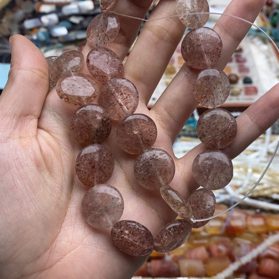 玛瑙/玉髓未镶嵌珠宝半成品一条天然17mm红草莓晶圆饼有沙眼