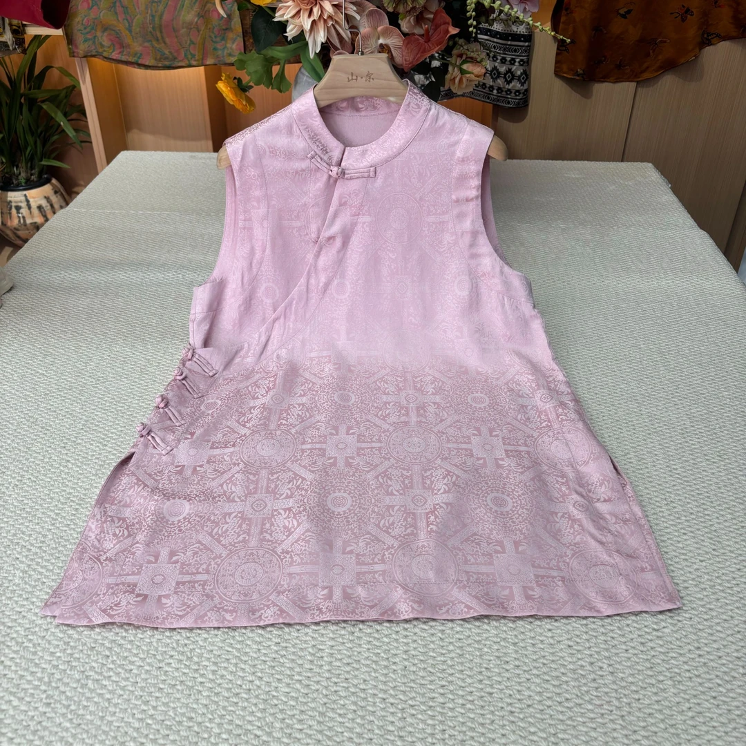 山.尔【韵满】100桑蚕丝宋锦无袖上衣