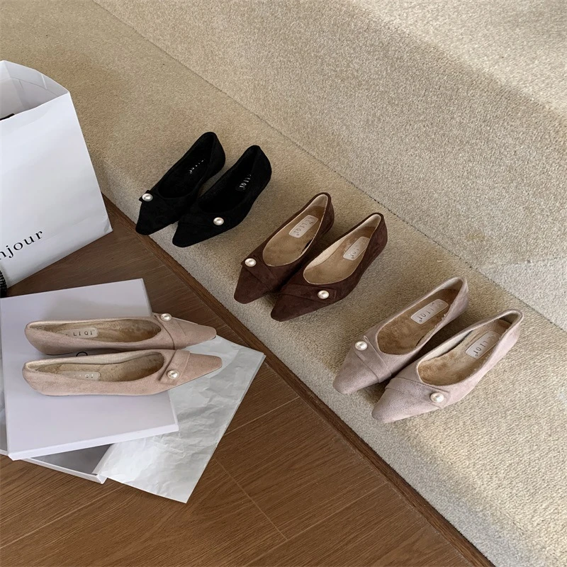 中跟百搭气质复古尖头浅口高跟平底女鞋秋季式风